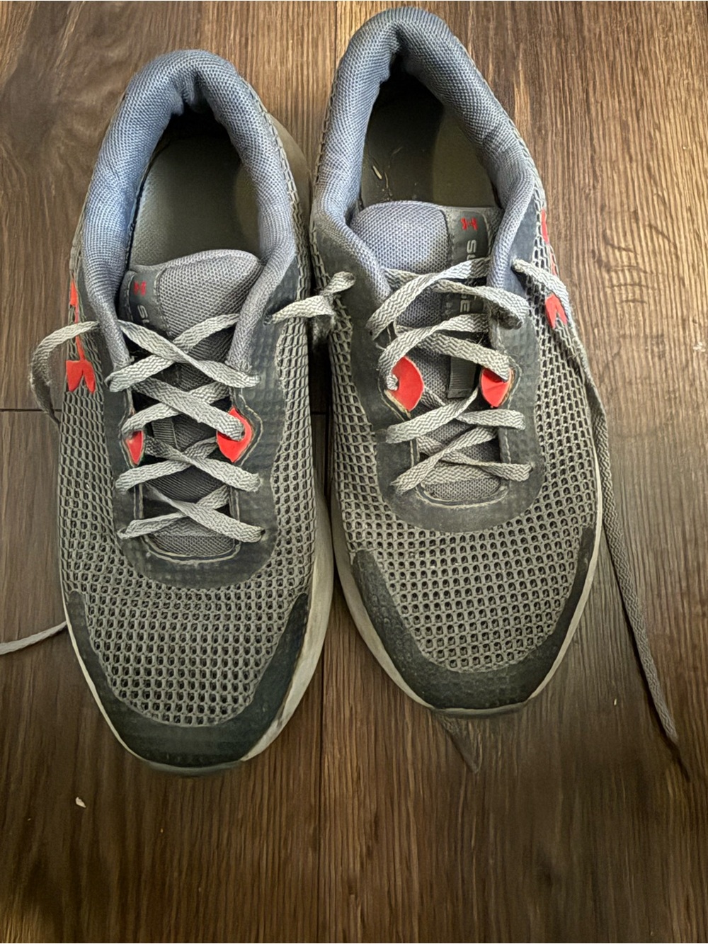 Under Armour Gray Mesh Athletic Sneakers with Red Accents